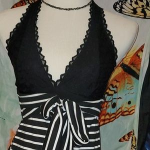 VS Black lace bralette & Striped Skirt